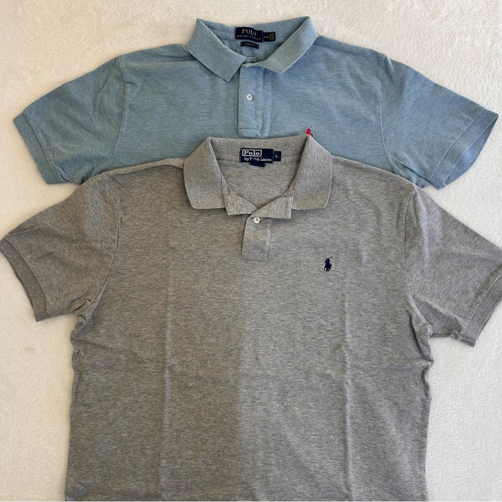 Polo Ralph Lauren Men's Polo Shirt Large Blue Gray Short Sleeve Pullover Bundle